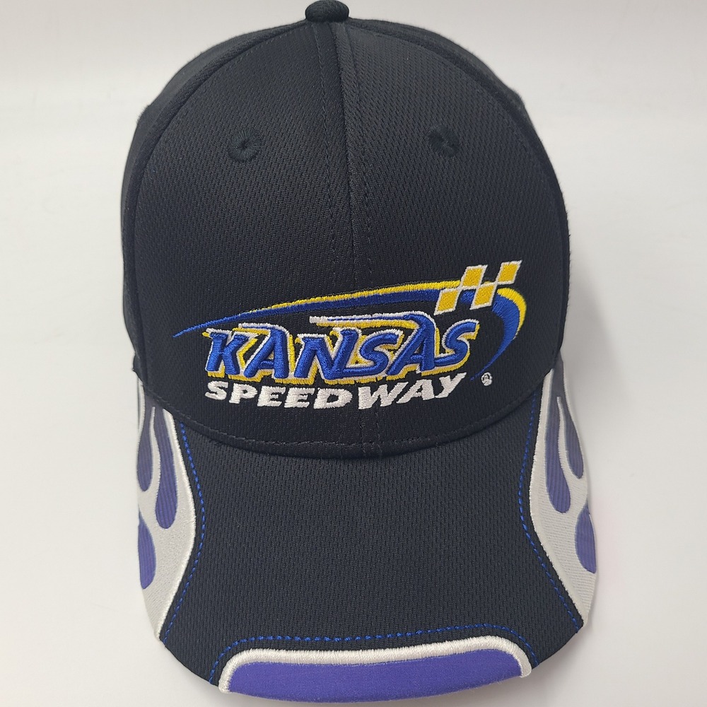 Kansas Speedway Hat Adjustable Fanatics Black Blue NASCAR Racing Logo Flames Men